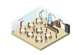 fast food restaurant isometric illustration