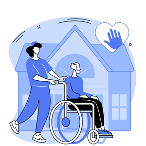graphic woman pushing man in wheelchair