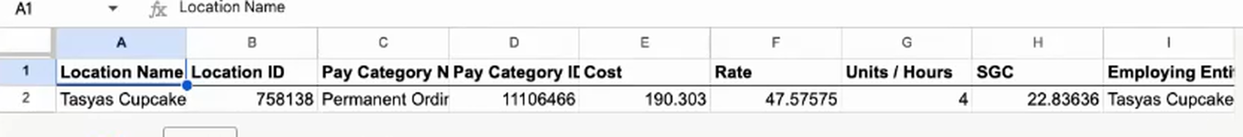 The Wage Accrual: Consolidated Report tab with location, pay category, cost, rate, units and hours, SGC and employing entity columns