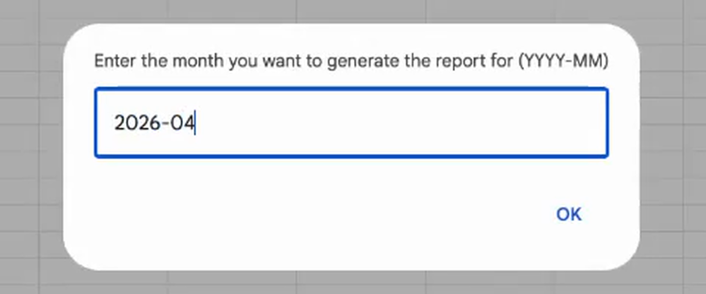 The Wage Accrual Report prompt asking for the month to generate the report for, in YYYY-MM format, with 2026-04 typed in